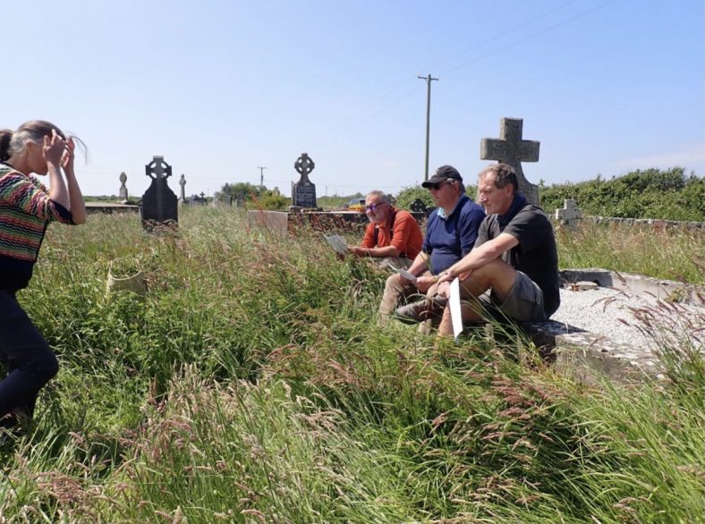 Talk about grasses to some of the Biodiversity team by  Fran and Phoebe at Querrin Graveyard | Robert Brown