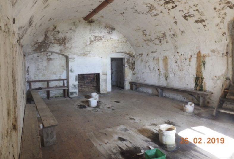 1st Floor of Tower. To the right is entrance to spiral stone staircase to the two howitzers on the roof. Fireplace on back wall. This was where the officers and men billeted | Robert Brown